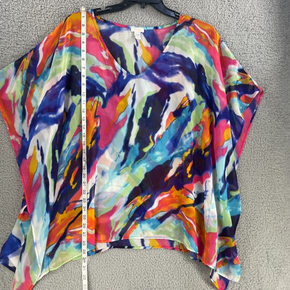 Chicos Womens Kimono Top Colorful Artsy Art Semi Sheer Size S/M Kaftan - Picture 3 of 11
